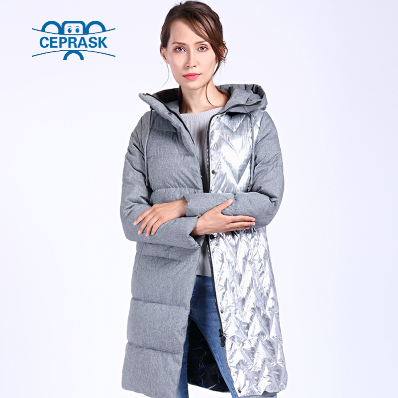 CEPRASK New Metallc Thick Parka Plus Size Long Bio fluff Hooded Women Winter coat European style Warm Stylish Winter Jacket 200928