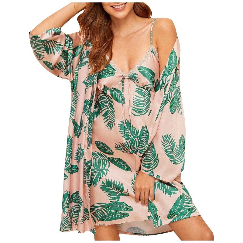 2021 Spring Autumn Women Silk Pajamas Set With Chest Pads Flower Print Pijama Sleepwear 4 Pieces Spaghetti Strap Satin Pyjamas#N, Pink
2021 Spring Autumn Women Silk Pajamas Set With Chest Pads Flower Print Pijama Sleepwear 4 Pieces Spaghetti Strap Satin Pyjamas#N, Pink