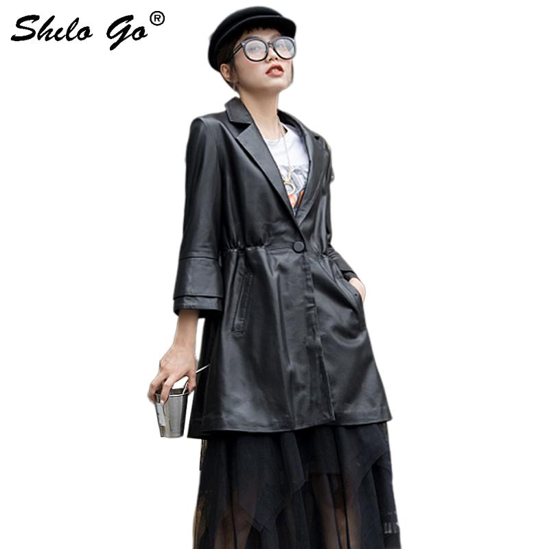 Genuine Leather Trench Black Minimalist Notched Neck Single Button Long Blazer Women Autumn Office Lady Flare Sleeve Workwear
Genuine Leather Trench Black Minimalist Notched Neck Single Button Long Blazer Women Autumn Office Lady Flare Sleeve Workwear