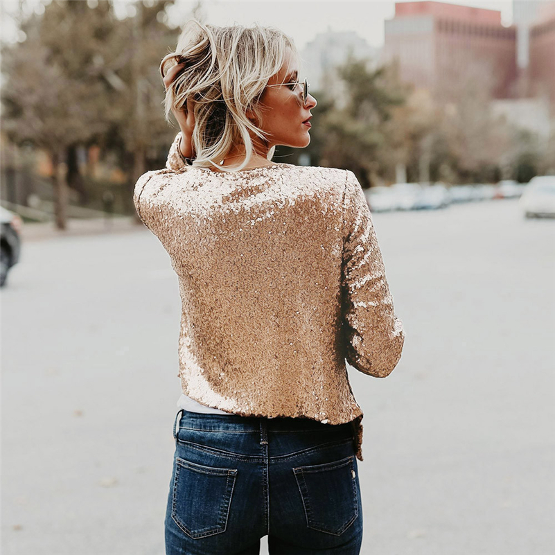 Spring Autumn Fashion Women Black Sequined Coats Irregular Outwears Cardigan Shorts Slim Jackets Crop Tops sudaderas mujer 2019 T200111