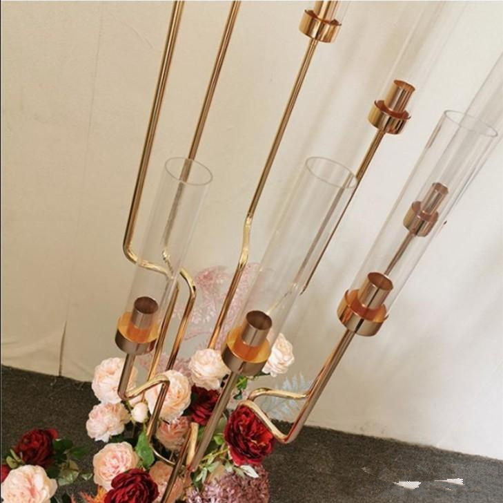 Metal Candelabra Candle Holders Acrylic Wedding Table Centerpieces Flower Stand Holder Candelabrum walkway pillar stand backdrop senyu0475 XJ260305
