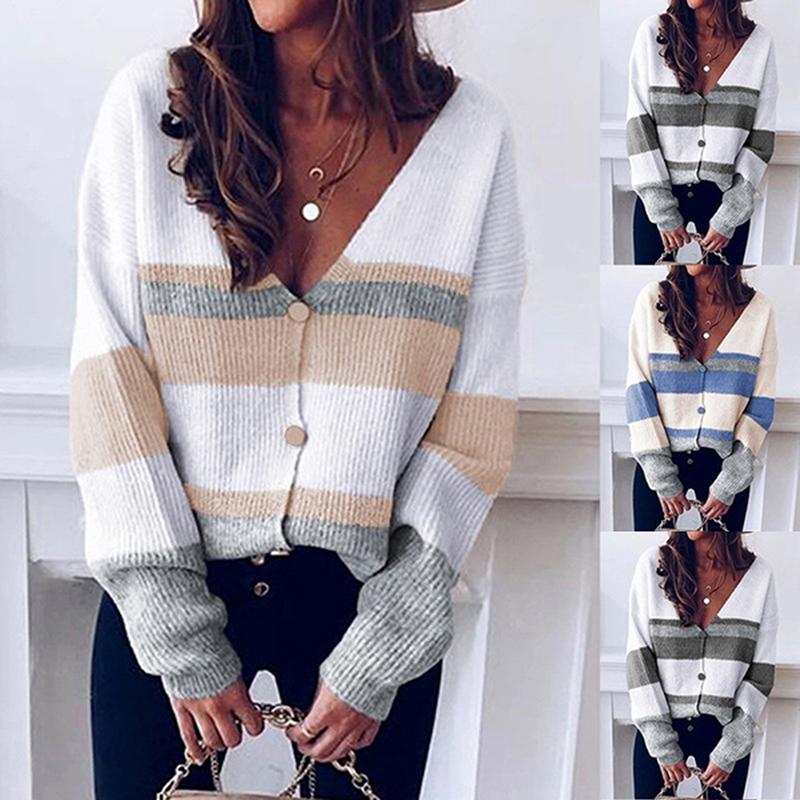 Casual Autumn Long Sleeve Button Sweater Women Striped Patchwork Knitted Tops Winter Elegant V Neck Pullover Sweaters, Gray
Casual Autumn Long Sleeve Button Sweater Women Striped Patchwork Knitted Tops Winter Elegant V Neck Pullover Sweaters, Gray