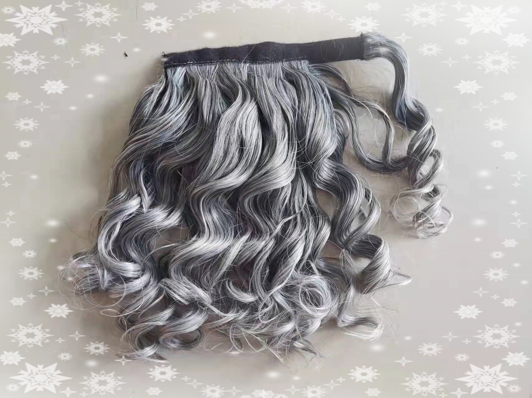 Silver grey wavy pony tail real hair piece wraps drawstring clip in gray ponytail women hair extension 100g 120g short long loose body wave soft hot f