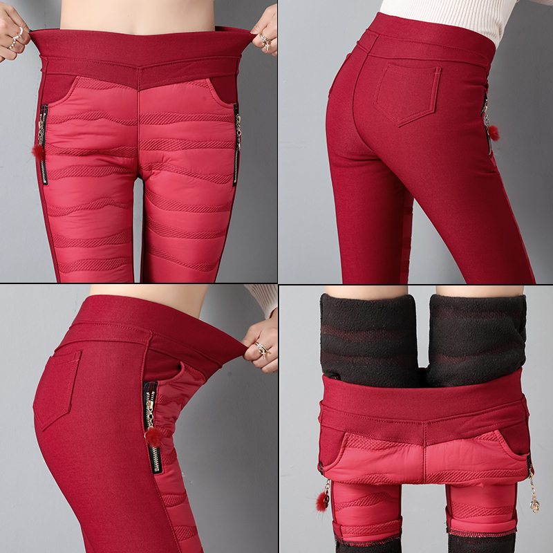 Winter Splice Velvet Trousers Women Thicker Elastic 4 colors Zipper High-waist Pencil Pants Fashion Windproof Warm Leggings 201228