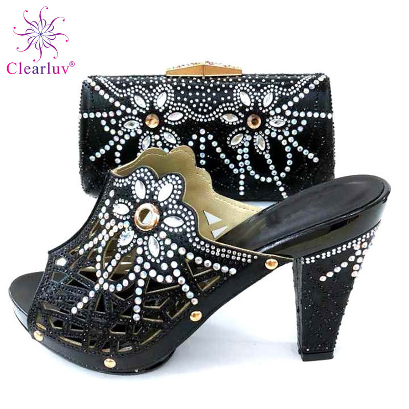 Clearluv Fashion Italian Shoes With Matching Bags African High Heel Women Shoes and Bags Set For Prom Party Y200323