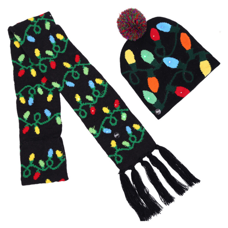 New Christmas Hat Adult Colored Luminous Warm Hat Fashion Christmas LED Illuminated Ski Hat Luminous Scarf
