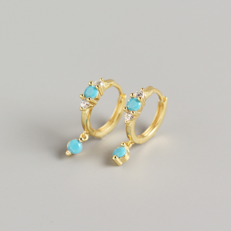 100% 925 Sterling Silver Small Circle Stud Earrings for Women New Fashion Blue Turquoise Charms Earring Wedding Jewelry Gifts ML