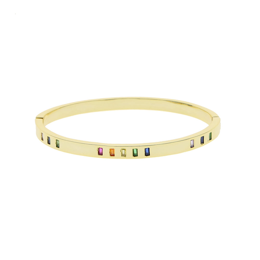Classic Bling cz baguette rainbow colorful cubic zirconia bangle bracelet for women lady wedding party jewelry large size 60mm wholesale