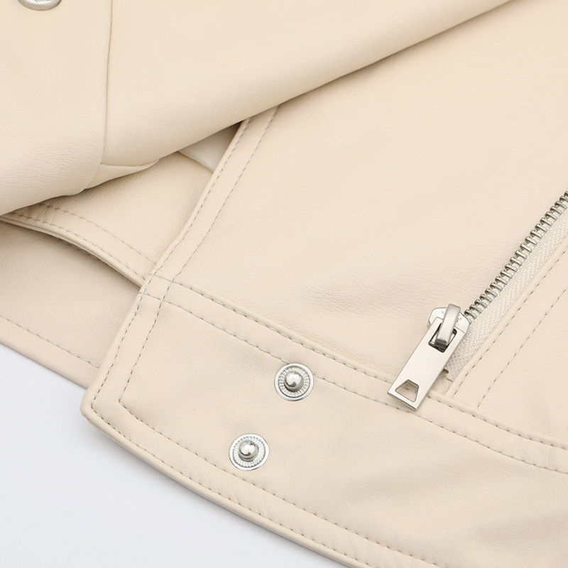 New Spring Autumn Lapel Long Sleeve Apricot Pu Leather Loose Big Size Short Jacket Women Coat Fashion JX445 T200831