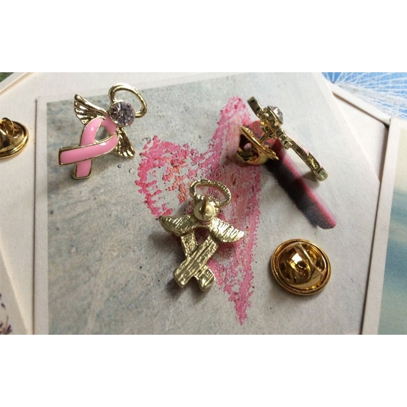 PBR04224 GoldSilver Plated Alloy Crystal Enamel Pink Ribbon Angel Breast Cancer Tac Pin 201009