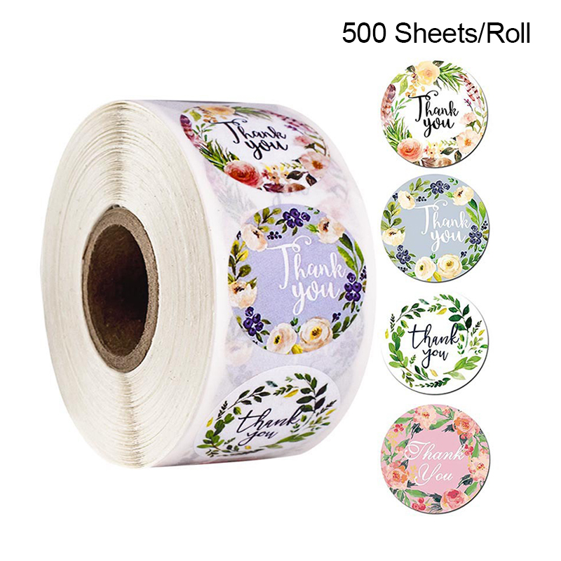 500 Sheets/Roll Round Labels Thank You Packaging Sticker for Candy Bag Gift Box Packing Bag Christmas Party Wedding Decoration