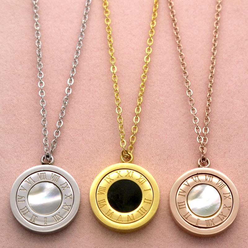 Fashion Rose Gold Necklace Roman Numerals Black/white Shell Rotatable Pendant Necklaces Chain Turnable Stainless Steel Jewelry
Fashion Rose Gold Necklace Roman Numerals Black/white Shell Rotatable Pendant Necklaces Chain Turnable Stainless Steel Jewelry