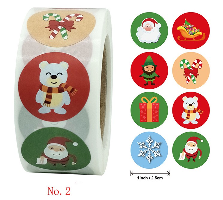 25mm Christmas Seal envelope Merry Christmas sticker label Xmas Tree Elk Snowflake Bell Sock Pattern Gift Wrap 500pcs in 1 roll