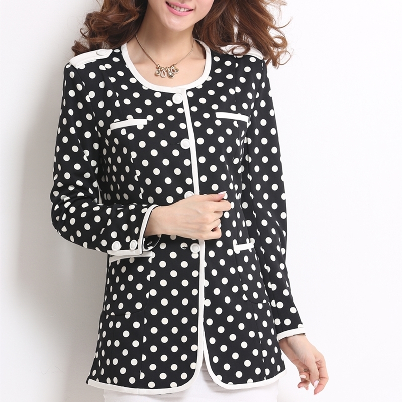 J48814 Women Blazers Full Sleeve Polka Dot Hidden Breasted O Neck Casual Blazer Jacket Office Lady Business Blazers 201201