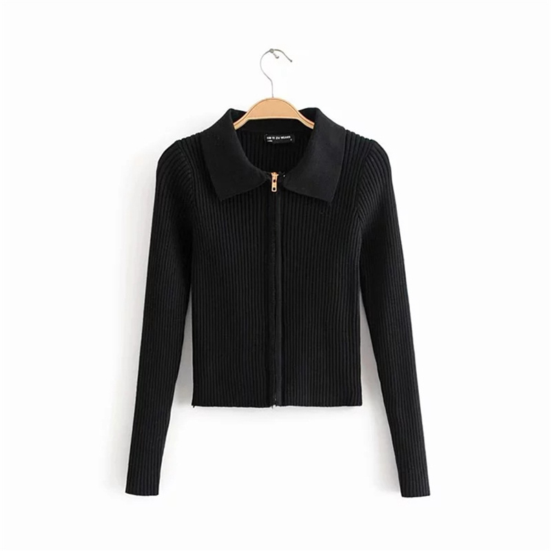 Lucyever Zipper Women Cardigans Sweater Sexy Autumn Long Sleeve Corpped Knitted Autumn Fashion Female Top Casual Slim Blouse 201222