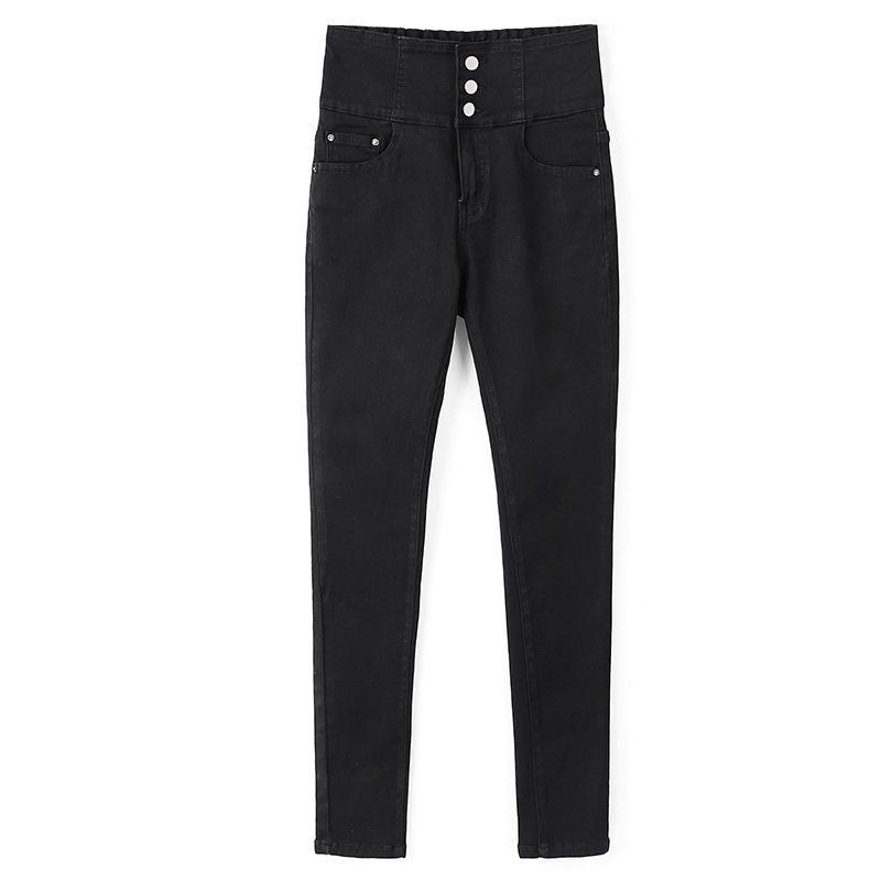 LEIJIJEANS 2020 autumn high waist slim ladies jeans button fly elastic waist legging jeans plus size stretchy black women jeans LJ201125