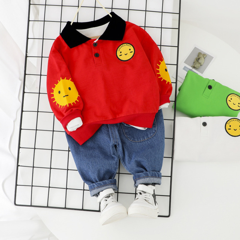 Spring Autumn Children Casual Clothing Kids Tracksuits Baby Boy Girl Cartoon T-Shirt Jeans 2pcs/Set Toddler Cotton Clothes SuitsX1019
