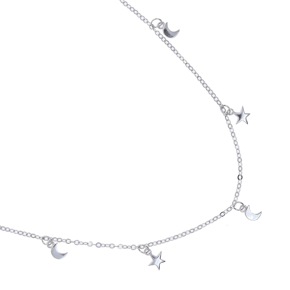 100 925 sterling silver minimal delicate moon star multi charm necklace for women high quality simple elegant necklace jewelry