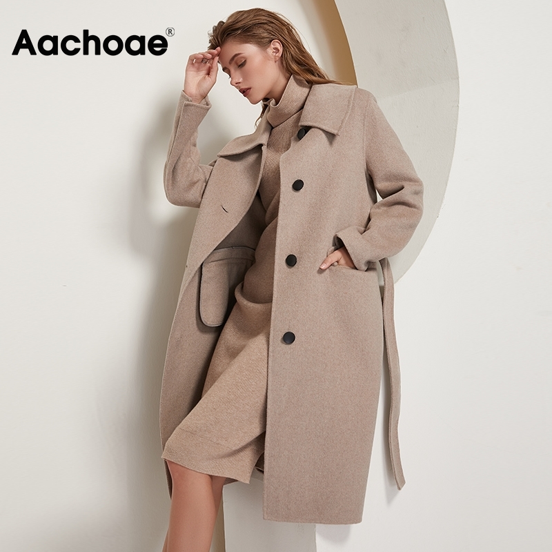 Aachoae Women Long Wool Coat With Belt Autumn Winter Turn Down Collar Office Ladies Overcoat Single Breasted Solid Coat 210204, Khaki
Aachoae Women Long Wool Coat With Belt Autumn Winter Turn Down Collar Office Ladies Overcoat Single Breasted Solid Coat 210204, Khaki