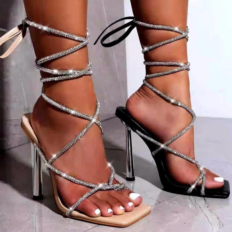 Gladiator Women Lace-Up Sandals Rhinestone Ankle Strap Square Toe Narrow Band High Heels Summer Sexy Pumps Wedding Shoes, Black
Gladiator Women Lace-Up Sandals Rhinestone Ankle Strap Square Toe Narrow Band High Heels Summer Sexy Pumps Wedding Shoes, Black