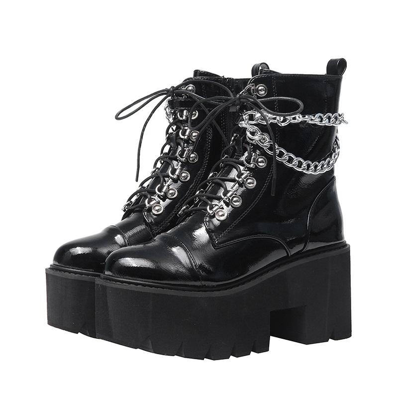 Patent Leather Women Boots Black Gothic Boots Women Heel Sexy Chain Chunky Heel Platform Female Punk Ankle Zipper, Black shoes
Patent Leather Women Boots Black Gothic Boots Women Heel Sexy Chain Chunky Heel Platform Female Punk Ankle Zipper, Black shoes