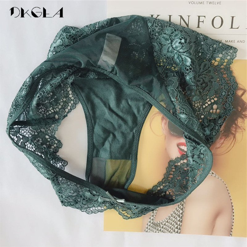 Low-Rise Sexy Panties 3 Piece White+Green+Red Wine Women Underwear Lace Transparent Briefs Hollow Out Embroidery Panty XL L M S 201112