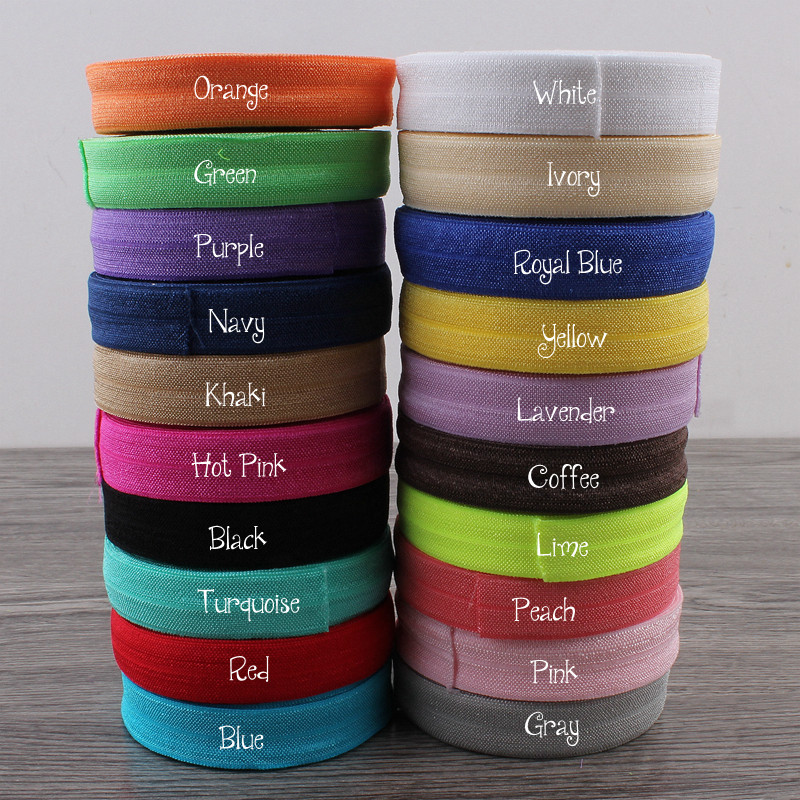 50yards/lot 5/8" (15mm) 20colors Shiny Solid Fold Over Elastic Ribbon FOE for Kids Girls Elastic Headbands Hair Ties Hairbow LJ201226