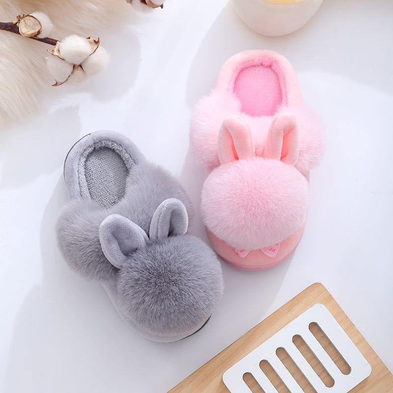 Kids Winter Slippers Infant Baby Fur Ball Soft Slippers Children's Plush Indoor Home Slipper Bowtie Shoes For Toddler Girls 201130