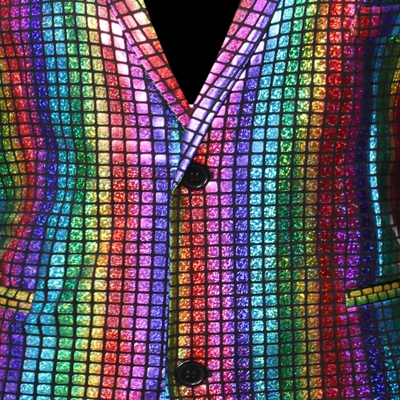 Mens Stylish Dancer Stage Blazer Jacket Gold Silver Rainbow Plaid Sequin Blazer Male Disco Festival Carnaval Party Prom Costumes 201013