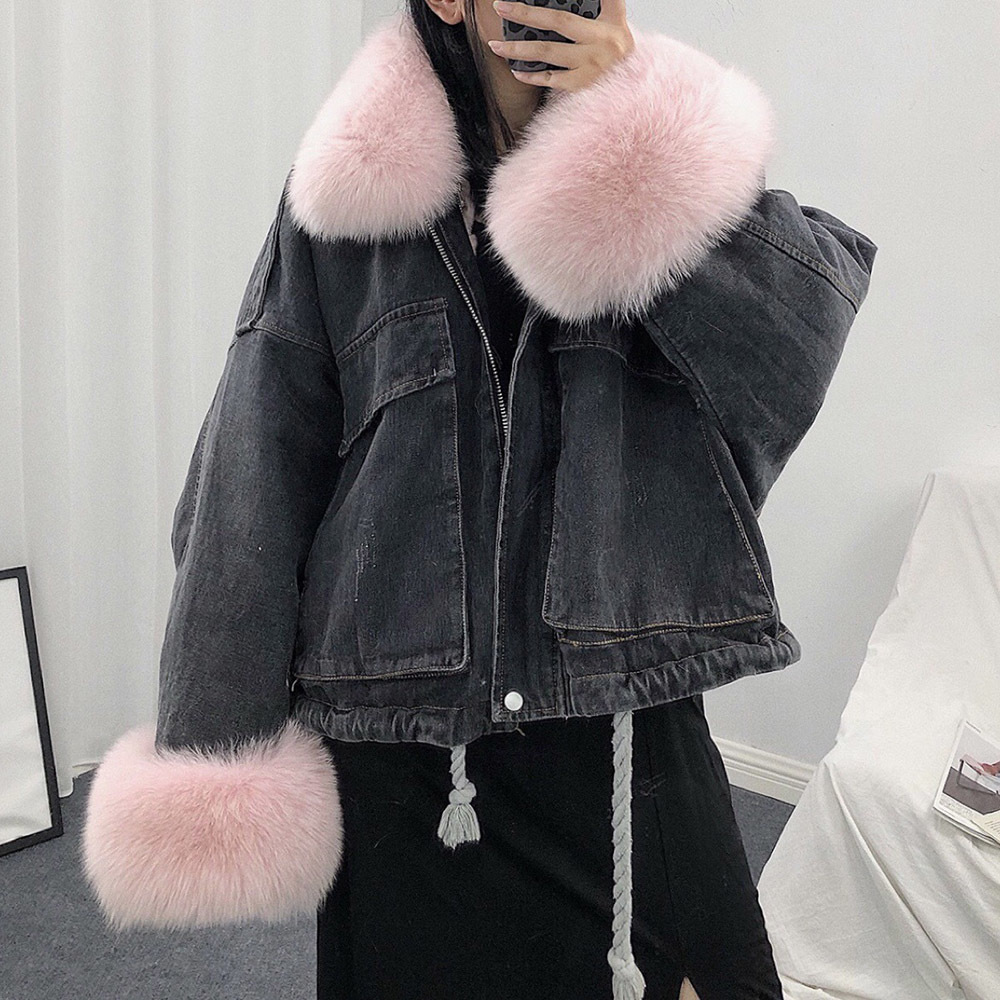 Jacket Women Denim Casual Jacket Women Long Sleeve Thick Coats Elegant Winter Outwear Office Ladies Solid Streetwear Faux Fur