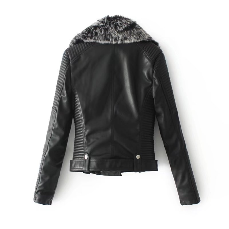 Ladies' Black Leather Jackets New Autumn Winter Faux Lambs Warm Pvc Coat Woman Slim Long Sleeved Motorcycle Bikers Jacket 201226