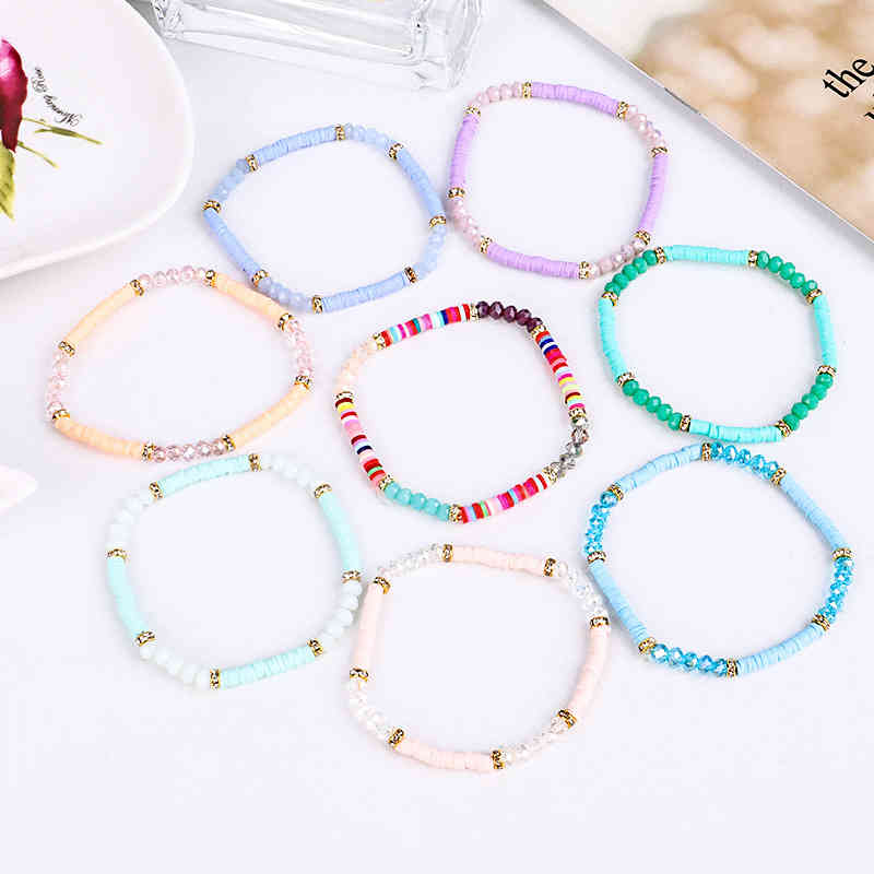 Bohemian Multicolor Clay Poyester Soft Pottery Rondelle Bead Bracelet for Women Fashion Beach Holiday Gift Jewelry