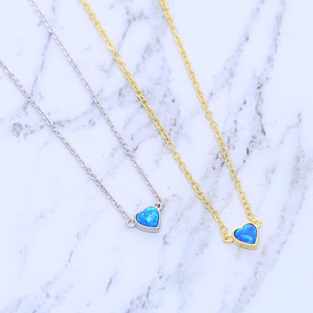 2021 high quality 5mm blue opal heart Gem pendant necklace for women girl fashion elegant lover girlfriend gift lovely necklace