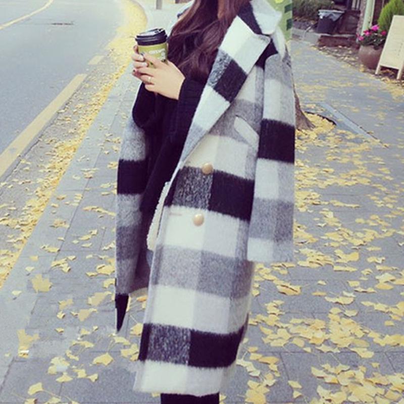 Autumn Winter Cashmere Jacket Women Casual Black White Plaid Coat Thickness Warm Button Pocket Jackets, Style 1
Autumn Winter Cashmere Jacket Women Casual Black White Plaid Coat Thickness Warm Button Pocket Jackets, Style 1