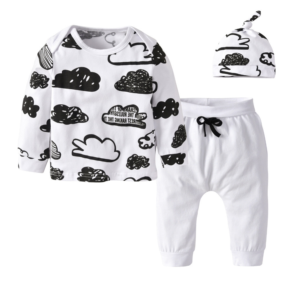 born Baby Boys Girls Clothes Long Sleeve Cloud Print T-Shirt Comfy Pants and Hat Outfits Set Infant Clothing Suit LJ201223