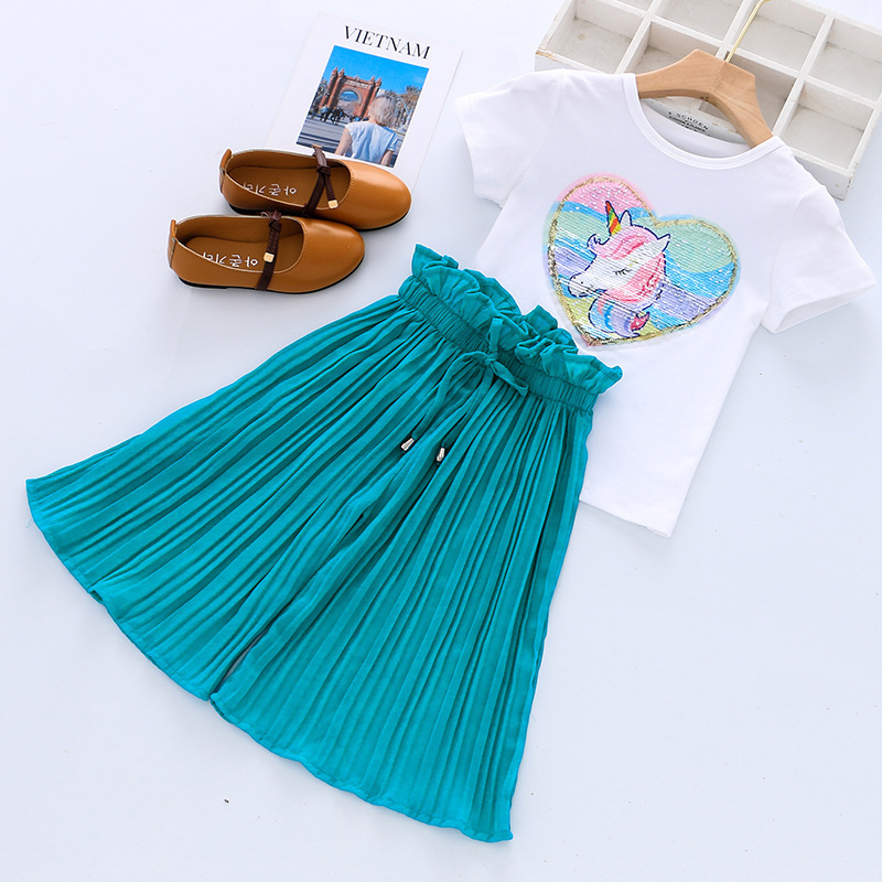Toddler Girls Clothing Sets 2020 Summer Girls Clothes Unicorn Sequins Chiffon Pants Outfit Kids Tracksuit Suit Children Clothing LJ200916