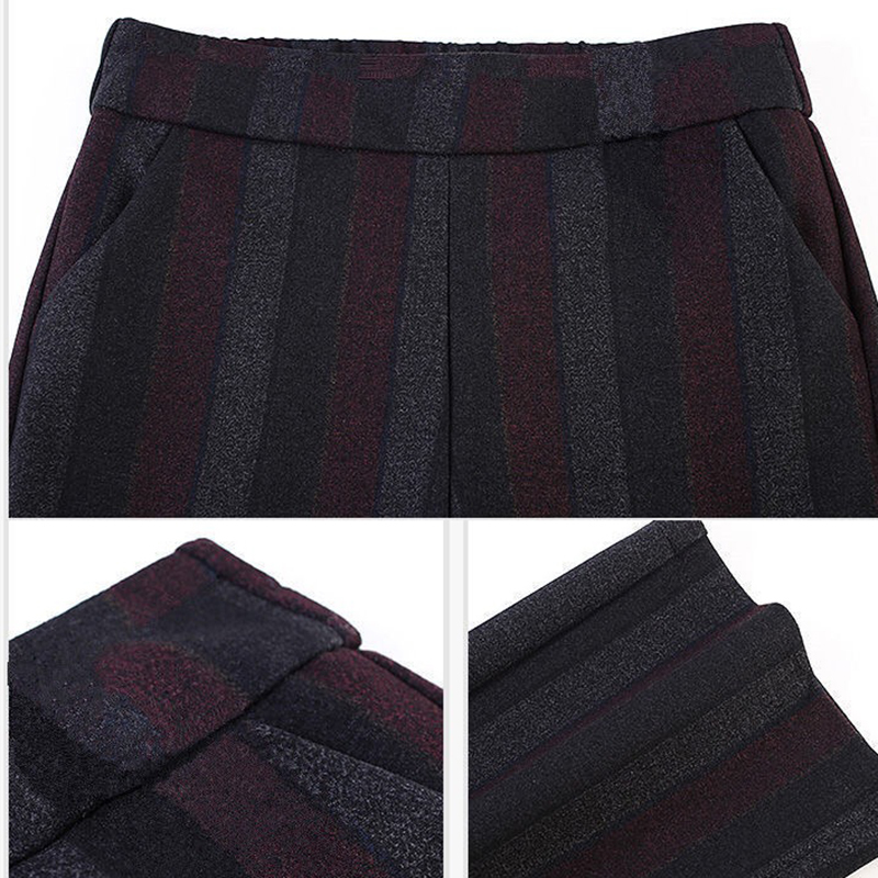 Fashion New Striped Woolen Wide Leg Pants Women Hot Sale Casual Loose Spring Autumn High Waist Trouers Plus Size Mom Pants 201111