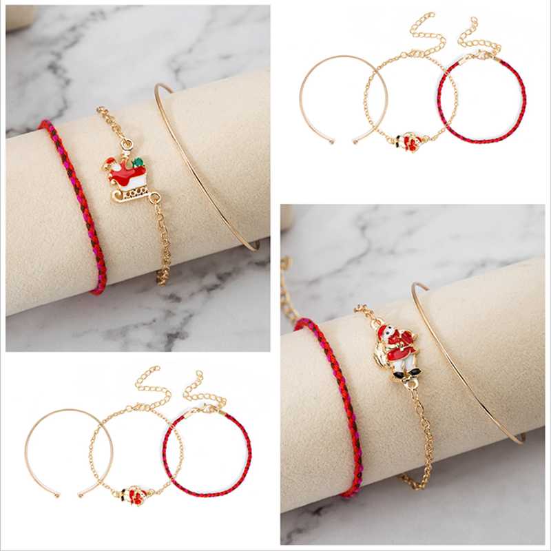 3pcs/set Christmas Bracelet Gold Metal Red Rope Bracelet Set Santa Claus Xmas Tree Snowman Wreath Pearl Pendant Christmas Gifts
3pcs/set Christmas Bracelet Gold Metal Red Rope Bracelet Set Santa Claus Xmas Tree Snowman Wreath Pearl Pendant Christmas Gifts