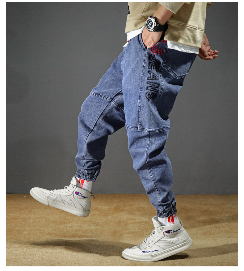 Men's Plus Size Stretchy Loose Tapered Harem Cotton Breathable Denim Baggy Jogger Casual Trousers 42 Jeans T200614