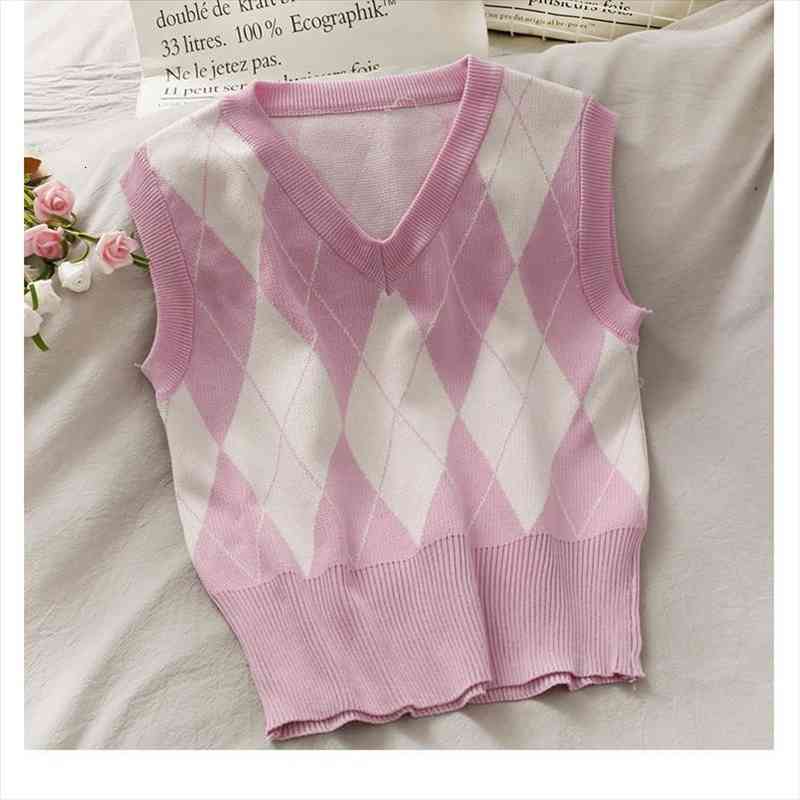 pink sweet womens knit sweaters vest v neck sleeveless pull plaid sweater fashion chic y2k vintage clothing female tank, White;black
pink sweet womens knit sweaters vest v neck sleeveless pull plaid sweater fashion chic y2k vintage clothing female tank, White;black