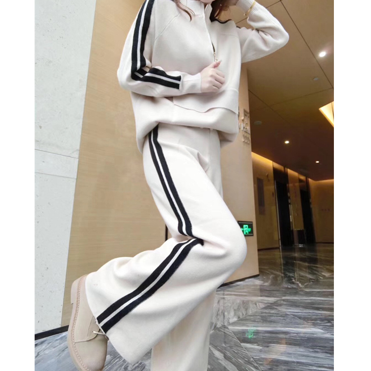 spring new knitted casual sports suit female foreign style fashionable sweater wide leg pants two-piece tide 201119