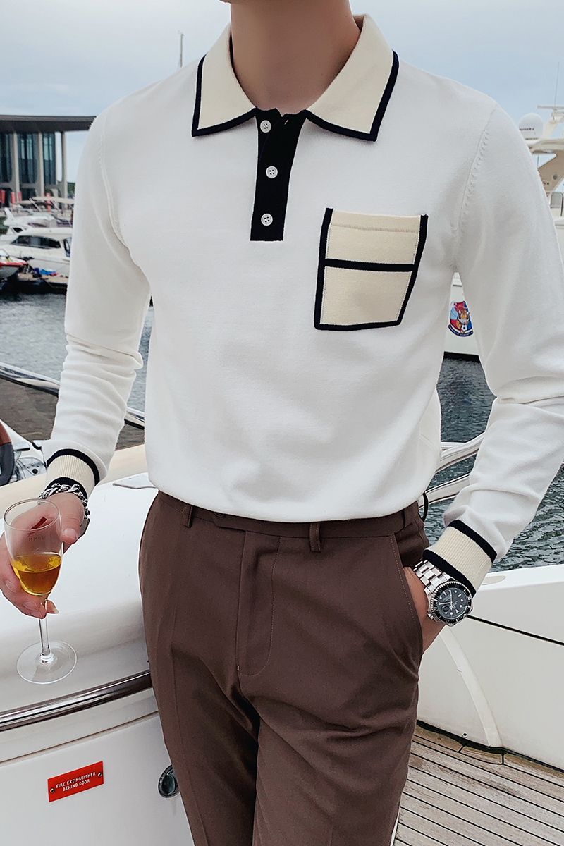 British Style Autumn Winter Sweater Men Fashion Front Pocket Long Sleeve Mens Casual Sweaters Turn Down Collar Pullovers 201026