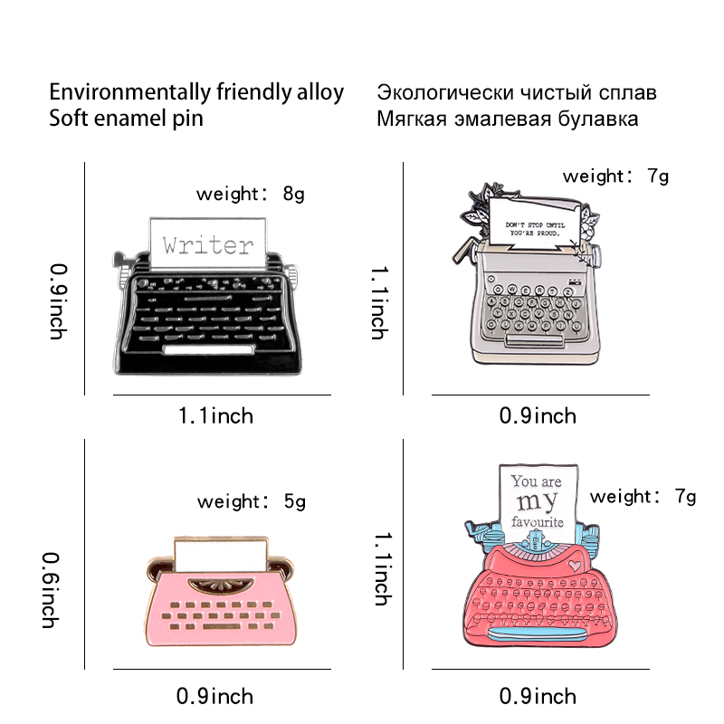Typewriter Enamel Vintage Writing Brooches Backpack Clothes Lapel Badge Cartoon Fun Gift Kids Friends