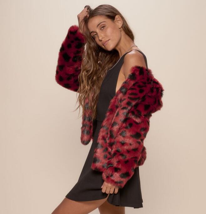 New Short Red Spots Girls Leopard Print Jacket Winter Party Outfit Cheap Stock