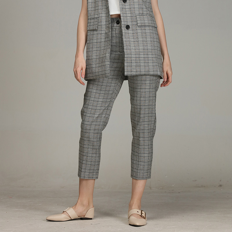 Bella Spring Autumn Plaid Pants Women Casual High Waist Long Harem Pants Female Zipper Office Lady Pants Bottoms LJ201130