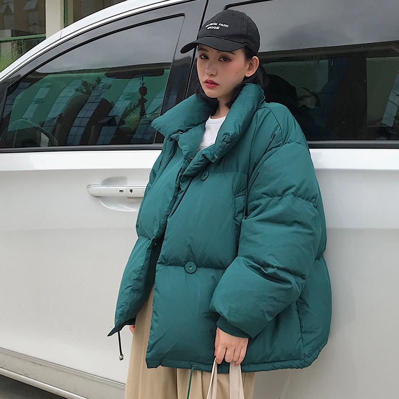 Arrival Women Winter Jacket Korean Style Stand Collar Breasted Buttons Female Outwear Coat Fashion Short Parka 201019