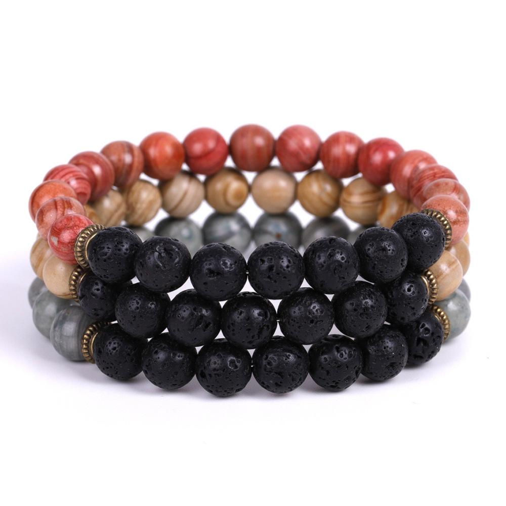 Bracelet en bois granuleux Bracelet noir Lave Stone Volcanic Essential Huile DIFFUSER CHAKRAS BRACKRES AMVIITE