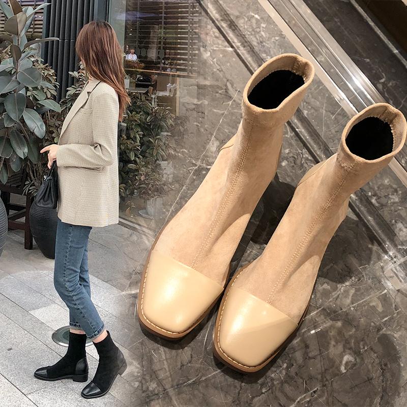 INS HOT Women Ankle Boots Stretch flannel +cowhide outdoor booties Europe and America online celebrity boots women all match, Black
INS HOT Women Ankle Boots Stretch flannel +cowhide outdoor booties Europe and America online celebrity boots women all match, Black