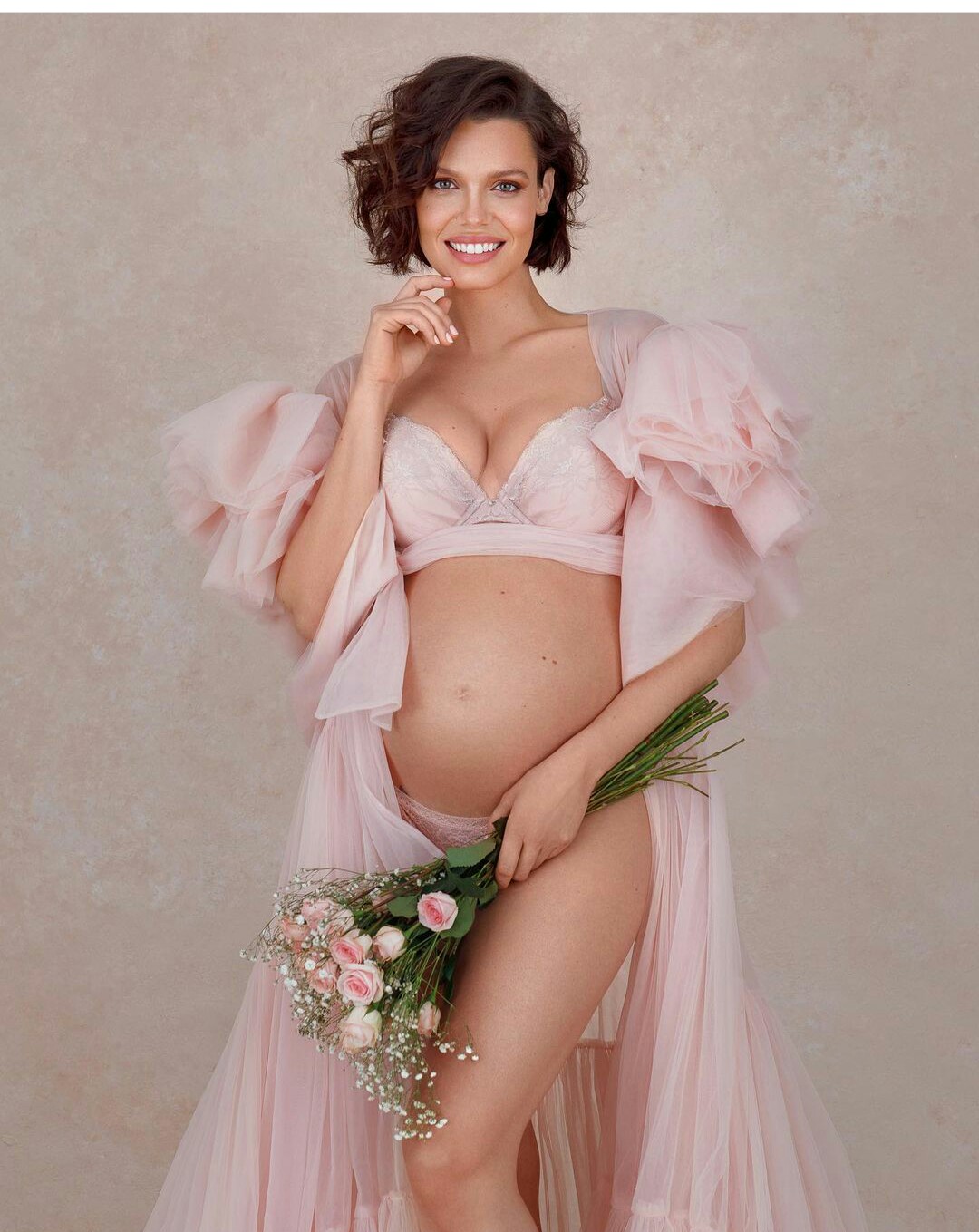 Blush Pink Chic Photo Shooting Dress Ruffles Pregnant Women Party Sleepwear For Maternity Shower Nightrobes Custom Made