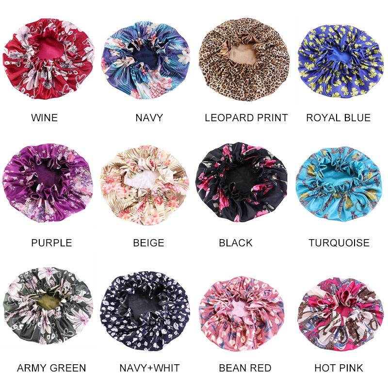 New Large satin linned bonnet sleep cap Double-sided Reversible Satin Bonnet Hat Silky Night Sleep Cover Cap Ladies Hair Styling
